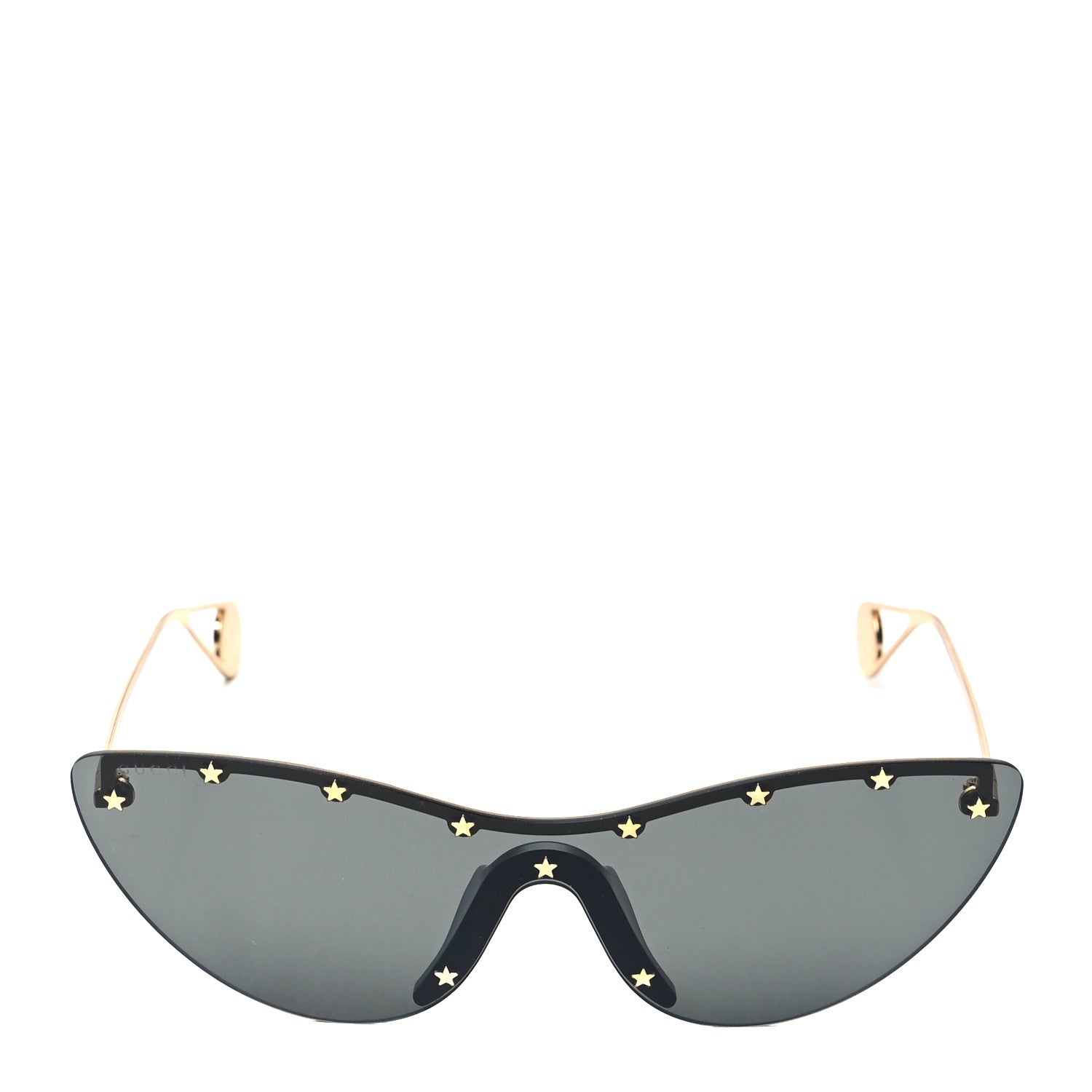 Gucci Metal Rimless Star Studded 90mm Cat Eye GG0666S Sunglasses Black Gold 2 of 7