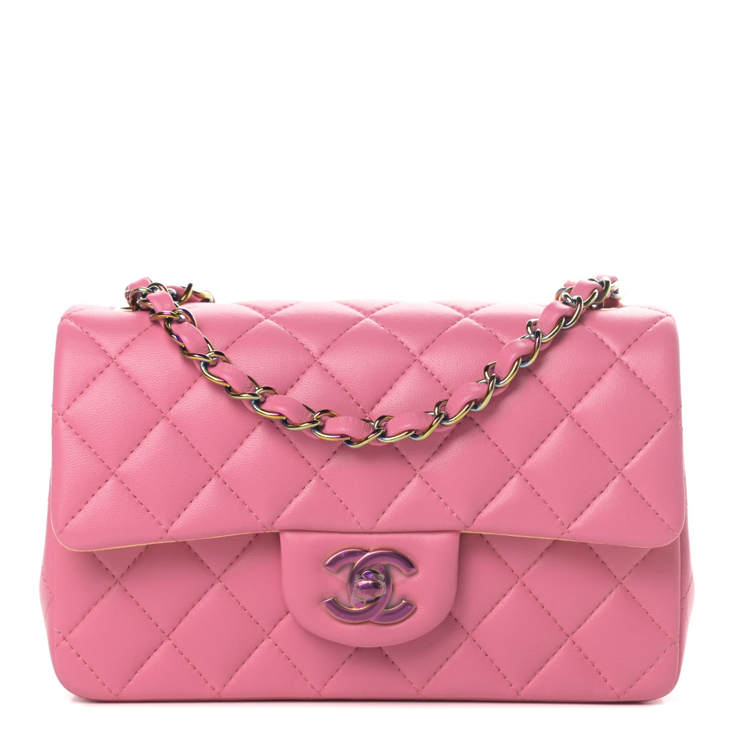 Chanel Lambskin Quilted Mini Rectangular Flap Pink Yellow 1 of 10