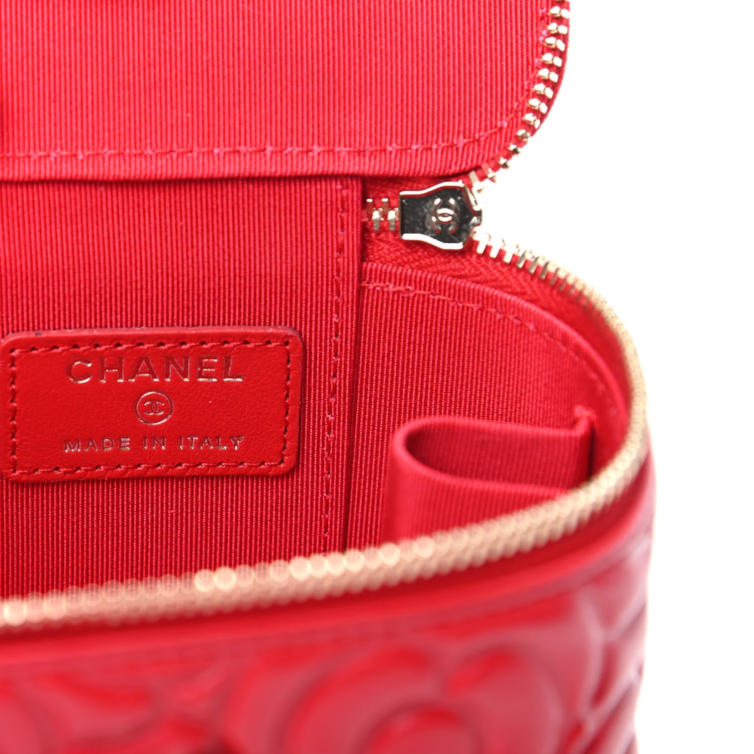 Chanel Lambskin Camellia Embossed Mini Vanity Case With Chain Red 6 of 10