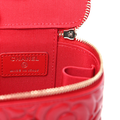 Chanel Lambskin Camellia Embossed Mini Vanity Case With Chain Red 6 of 10