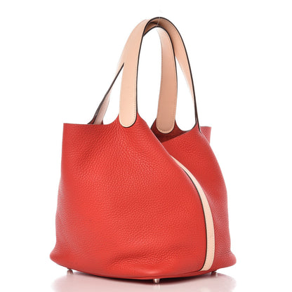 Hermes Taurillon Clemence Swift Picotin Lock 22 MM Rouge Tomate Rose Eglantine 3 of 10