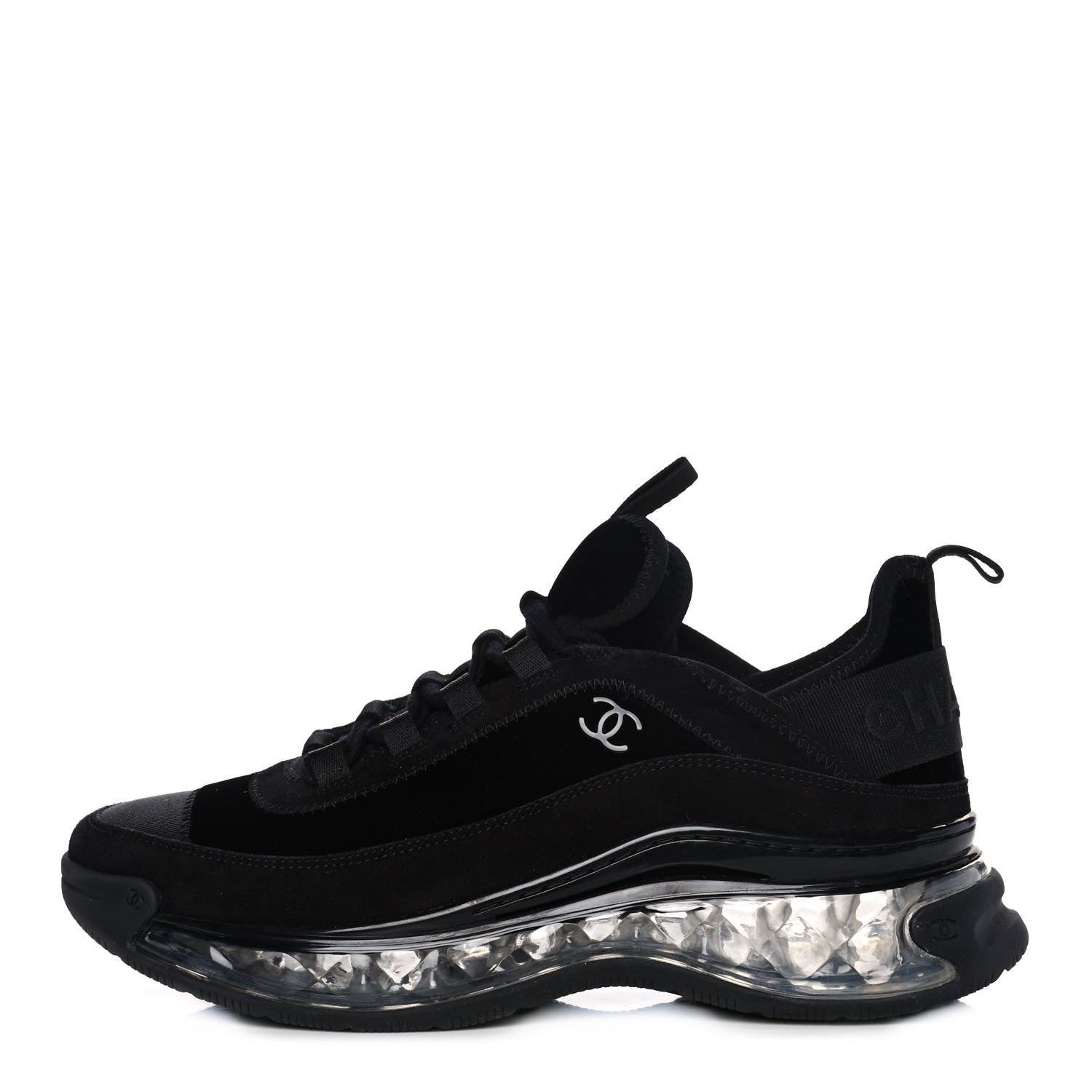 Chanel Suede Calfskin Velvet Grosgrain CC Sneakers 39 Black 1 of 9