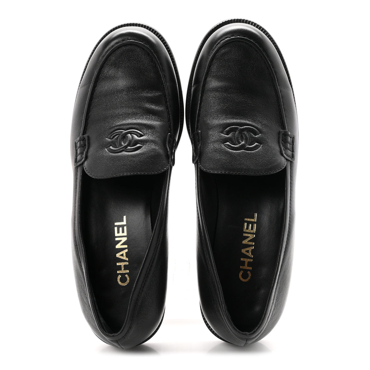 Chanel Lambskin CC Mocassin Loafers 38.5 Black 2 of 9