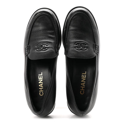 Chanel Lambskin CC Mocassin Loafers 38.5 Black 2 of 9