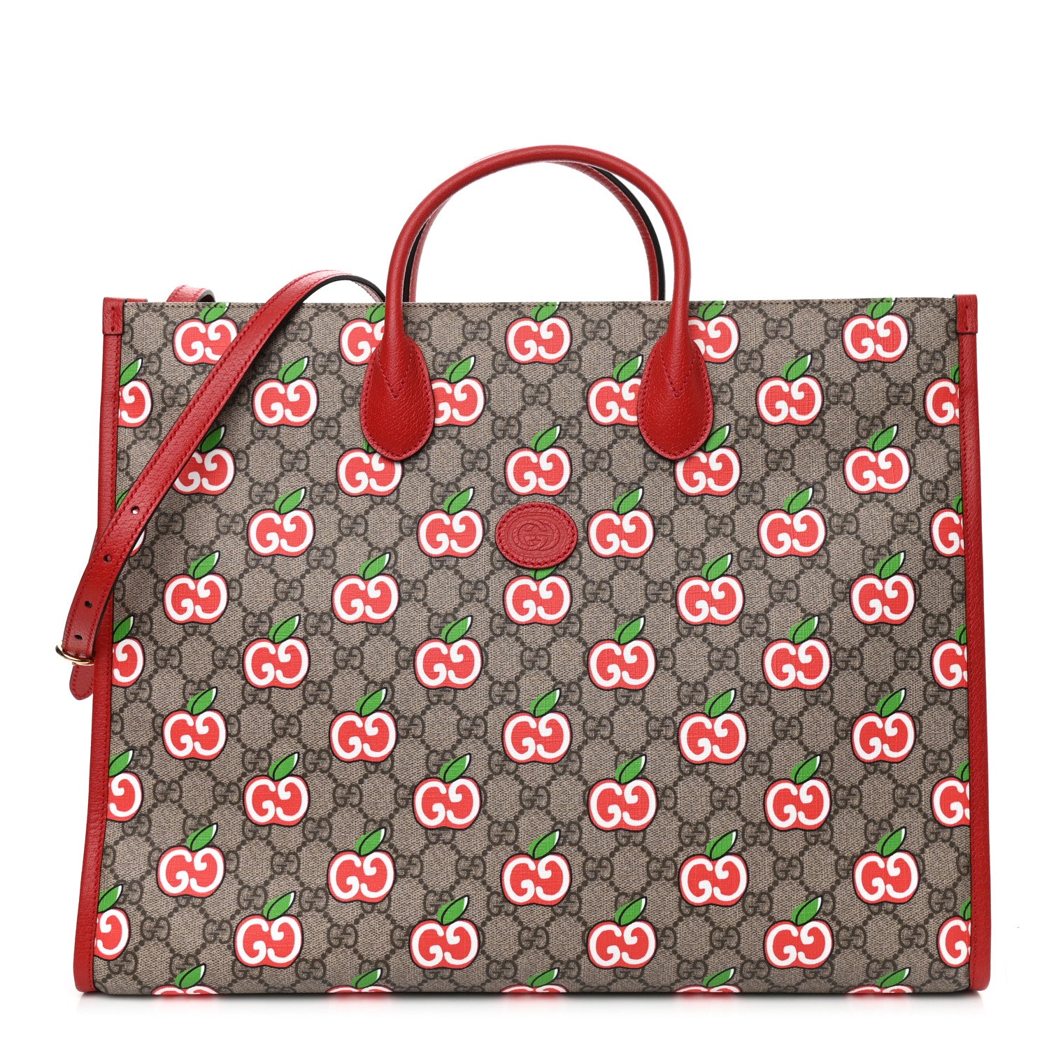 Gucci GG Supreme Monogram Apple Dollar Calfskin Large Retro Interlocking G Tote Bag Beige Ebony Multicolor Lobster Red 1 of 10