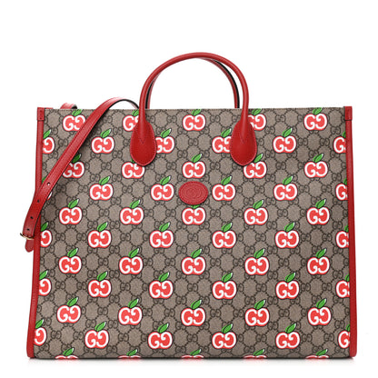 Gucci GG Supreme Monogram Apple Dollar Calfskin Large Retro Interlocking G Tote Bag Beige Ebony Multicolor Lobster Red 1 of 10