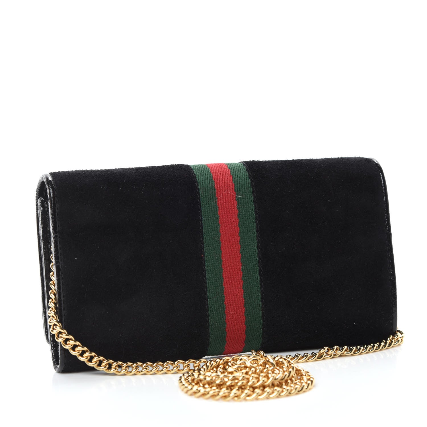 Gucci Suede Patent Web Ophidia Wallet On Chain Black 3 of 10