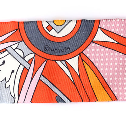 Hermes Silk Faubourg Rainbow Twilly Orange Rose Gris 3 of 4