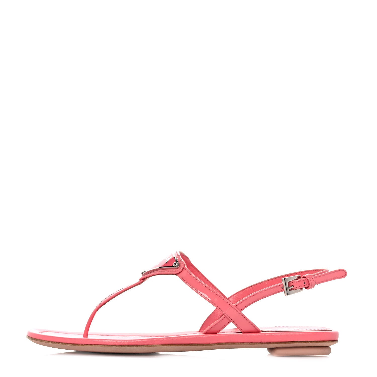 Prada Vernice Metal Triangle Logo Slingback Flat Thong Sandals 35 Petalo 1 of 8