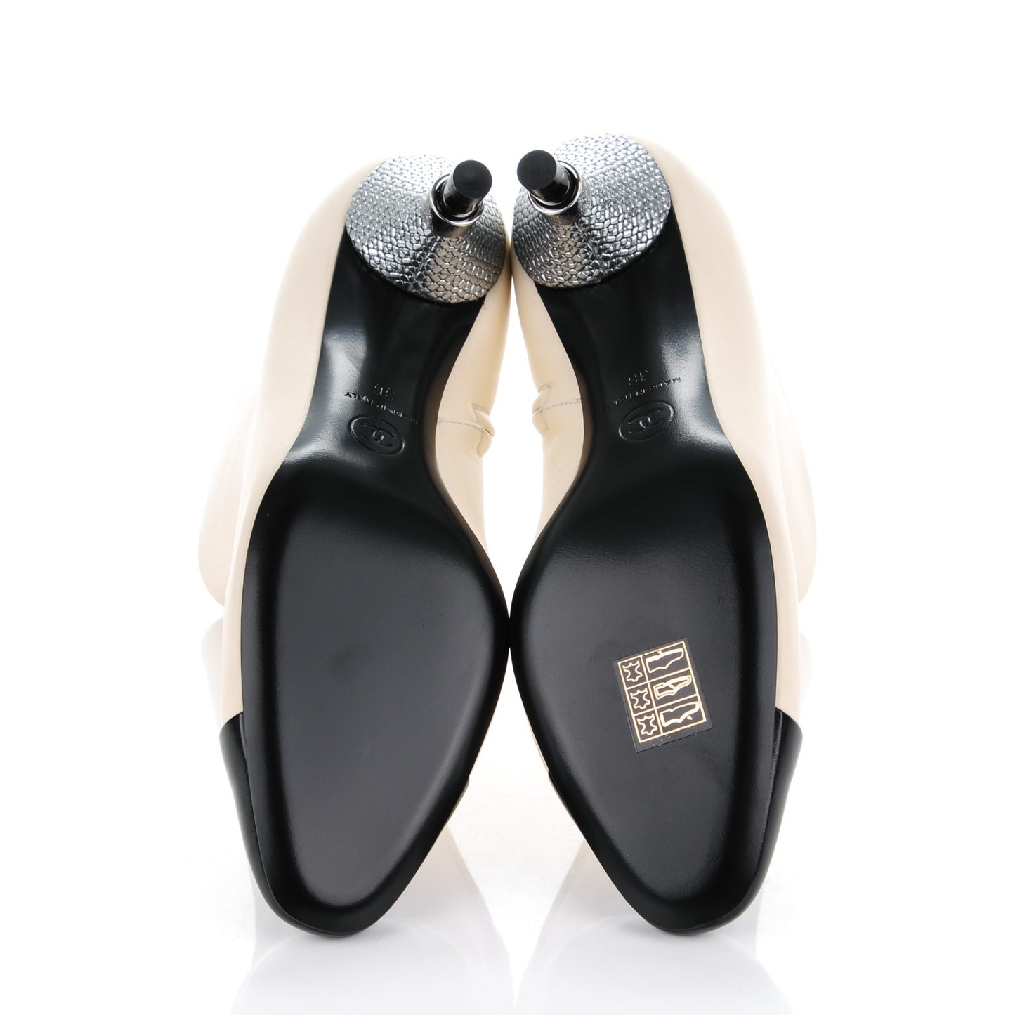 Calfskin Cap Toe Short Boots 36 White Black