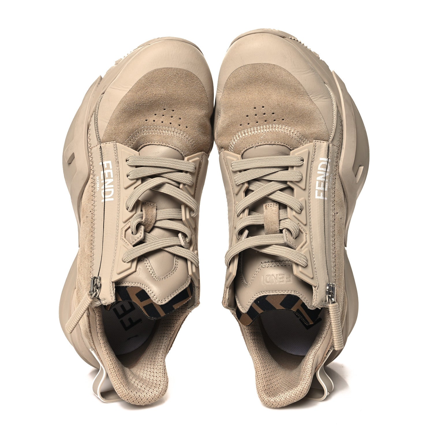 Fendi Suede Tessuto FF Fendi Flow Low Top Sneakers 39 Beige Tobacco Black 2 of 8