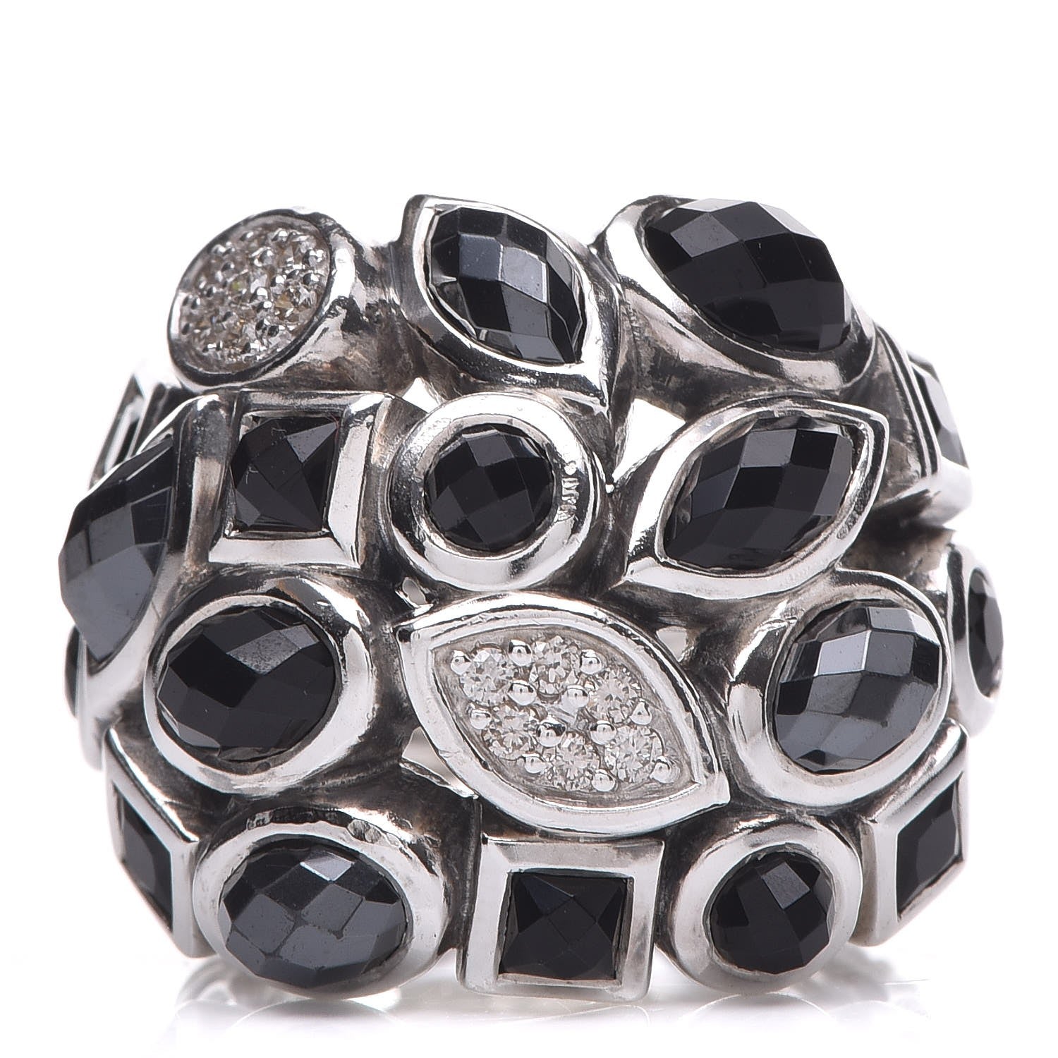 David Yurman Sterling Silver Diamond Onyx Hematite Confetti 4 Row Ring 48 4.5 1 of 5