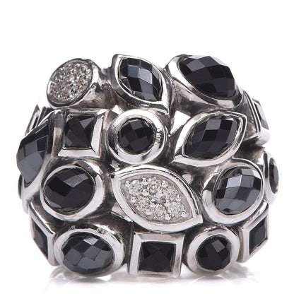 David Yurman Sterling Silver Diamond Onyx Hematite Confetti 4 Row Ring 48 4.5 1 of 5