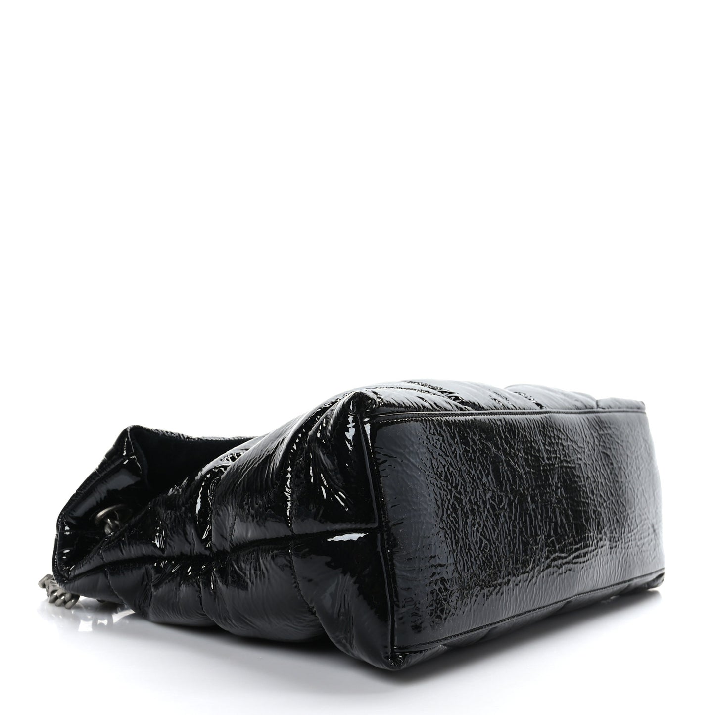 Patent Lambskin Quilted Medium Loulou Puffer Monogram Chain Satchel Black