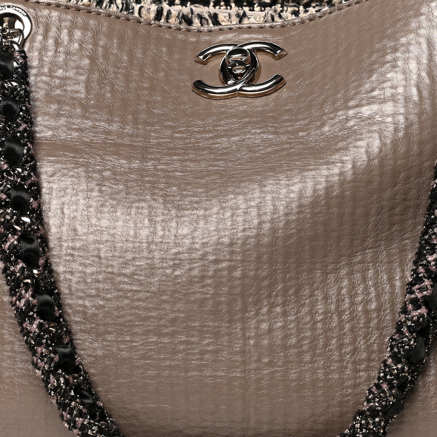 Chanel Glazed Calfskin Tweed Tweedy Shopping Tote Brown 8 of 10