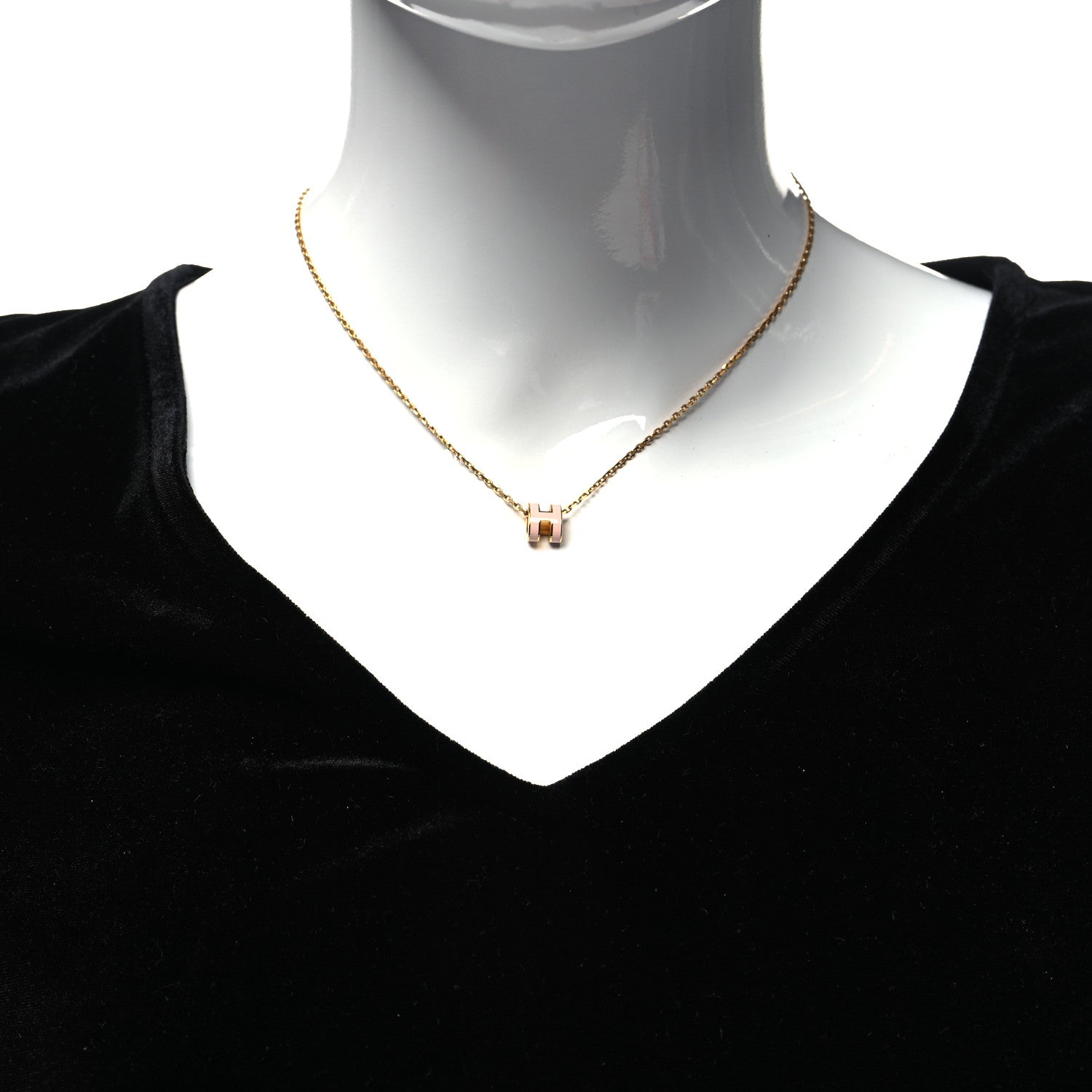 Hermes Lacquered Rose Gold Mini Pop H Pendant Necklace Rose Dragee 2 of 5