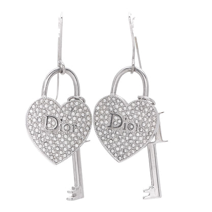 Christian Dior Crystal Trotter Romantique Heart Lock Earrings Silver 1 of 3