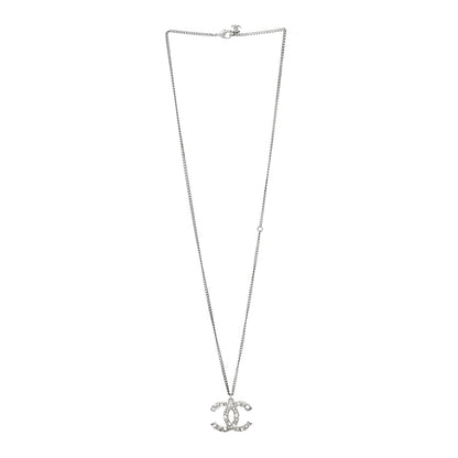 Chanel Crystal CC Pendant Necklace Silver 3 of 5