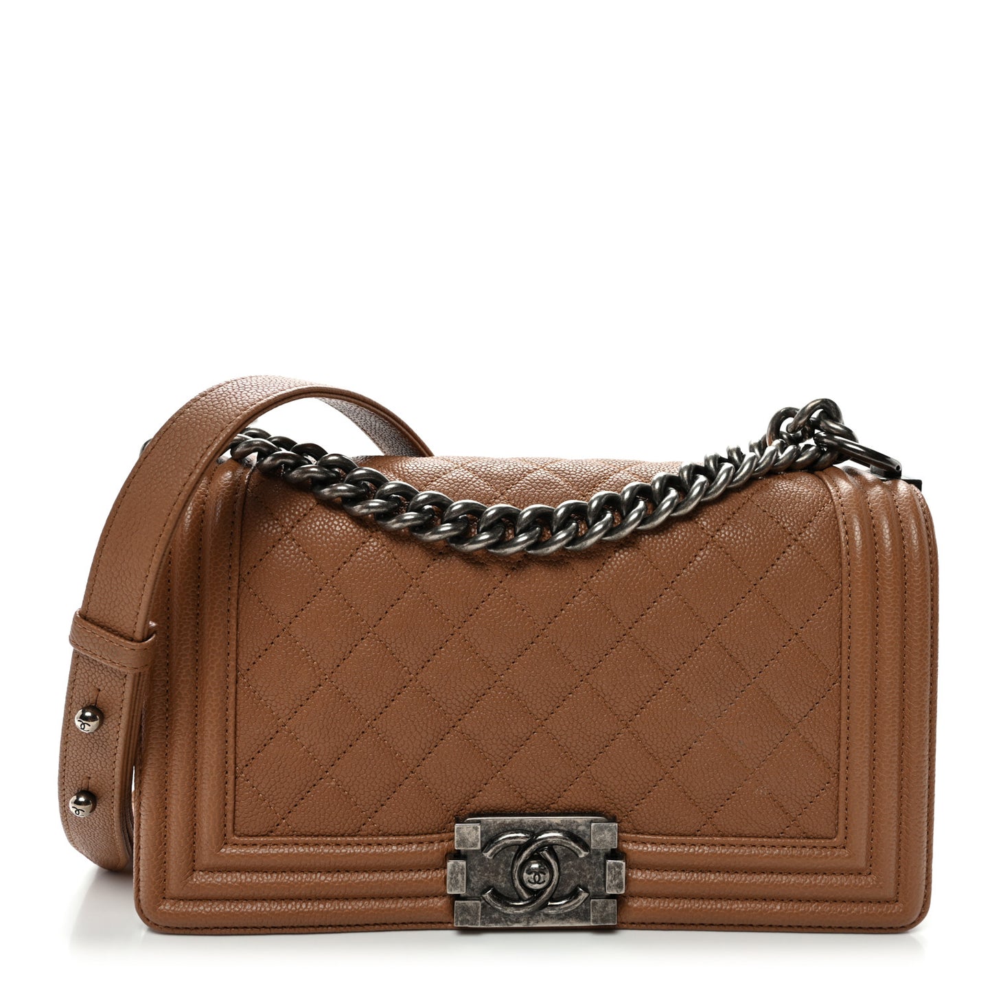 Caviar Quilted Medium Boy Flap Light Brown