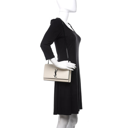 Saint Laurent Grain De Poudre Medium Classic Monogram Kate Satchel Porcellana Black 2 of 10