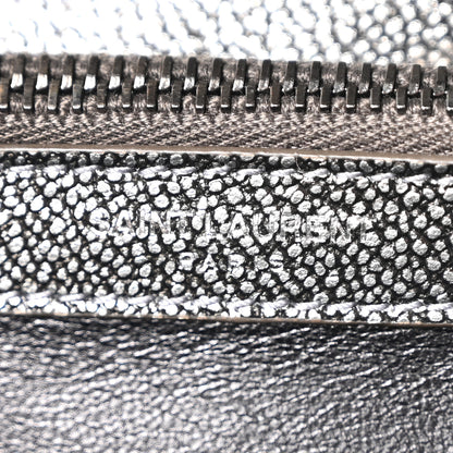 Saint Laurent Metallic Grain De Poudre Matelasse Chevron Monogram Medium College Bag Gunmetal 6 of 10