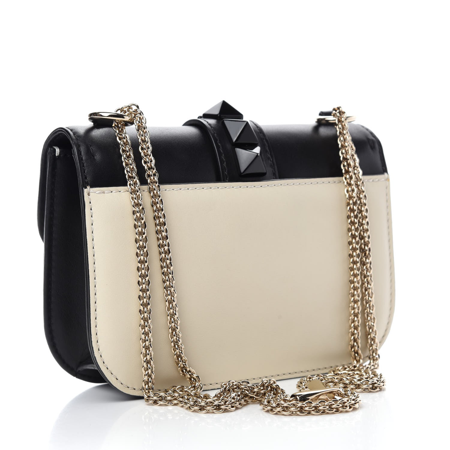 Valentino Garavani Vitello Small Glam Lock Rockstud Flap Black Light Ivory 3 of 12