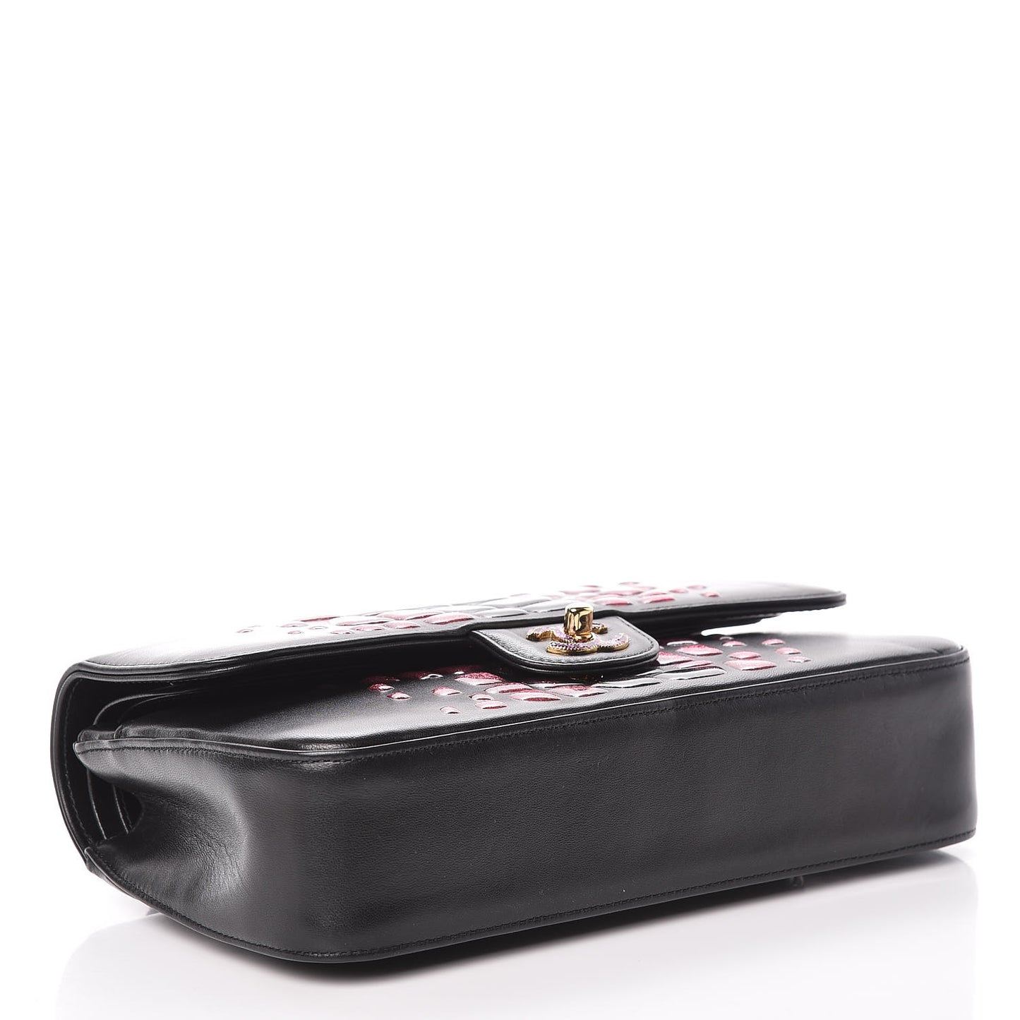 Lambskin Resin Glitter Medium Double Flap Black Pink