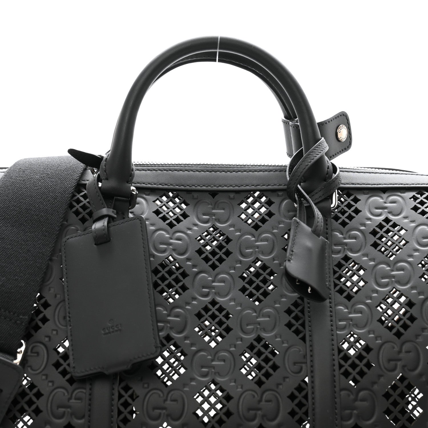 Gucci Calfskin GG Monogram Diamond Cut Duffle Bag Black 6 of 9