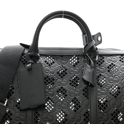 Gucci Calfskin GG Monogram Diamond Cut Duffle Bag Black 6 of 9