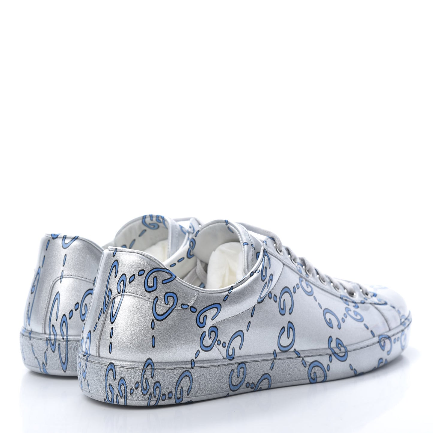 Miro Rubber Wax GucciGhost Print Mens New Ace Sneakers 9 Silver