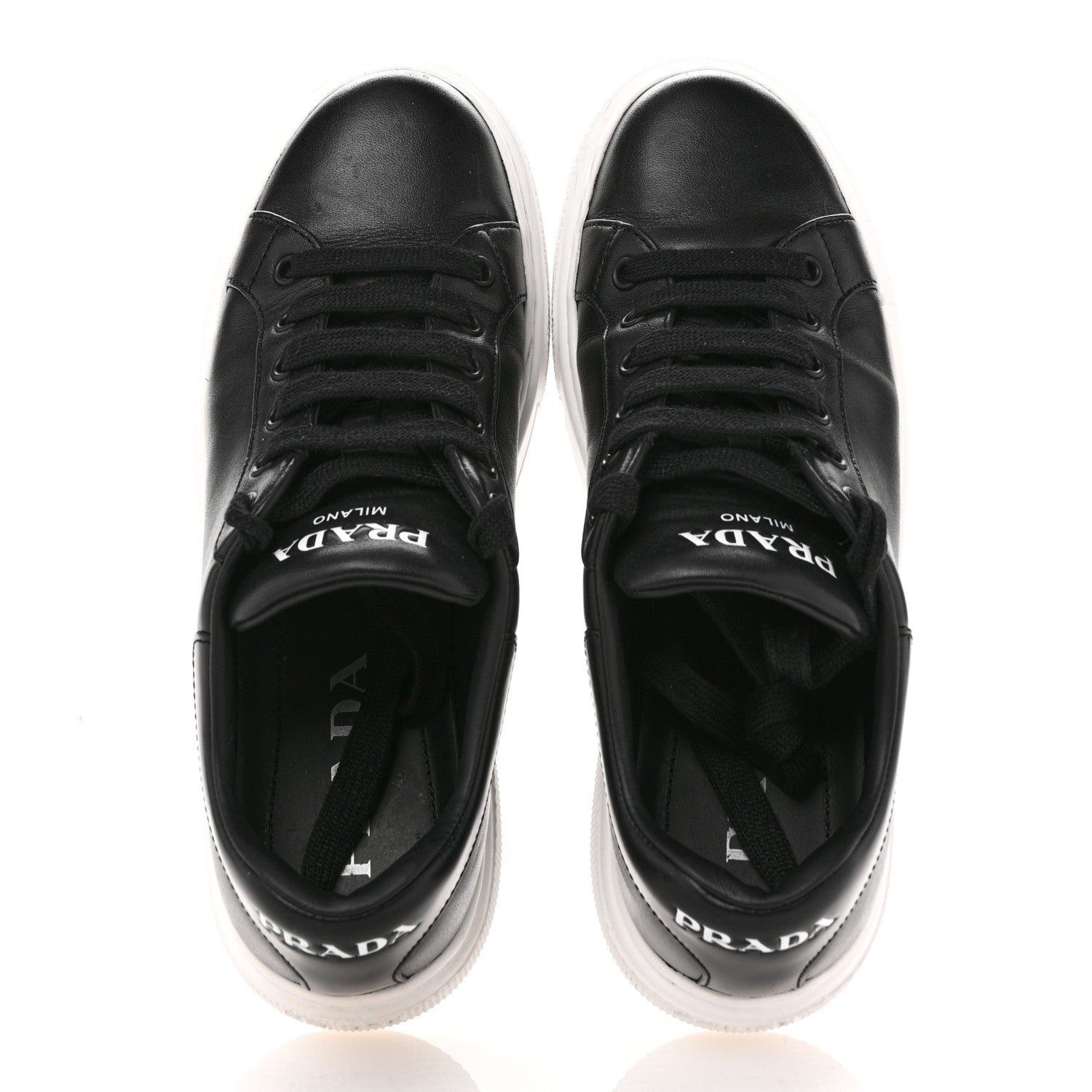 Prada Vitello Soft Logo Low Top 45mm Sneakers 36.5 Black White 2 of 11