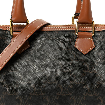 Celine Triomphe Canvas Calfskin Small Boston Bag Tan 9 of 11