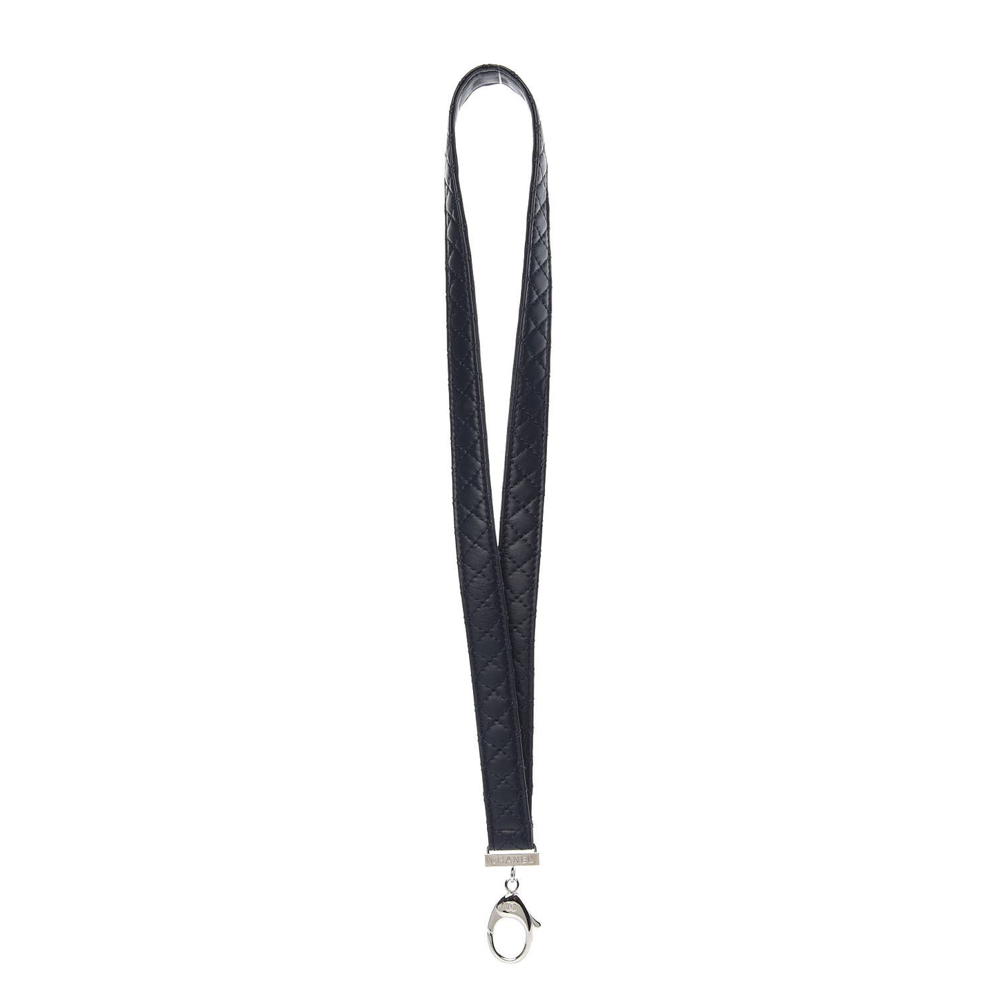 Lambskin Quilted Lanyard Key Holder Necklace Navy
