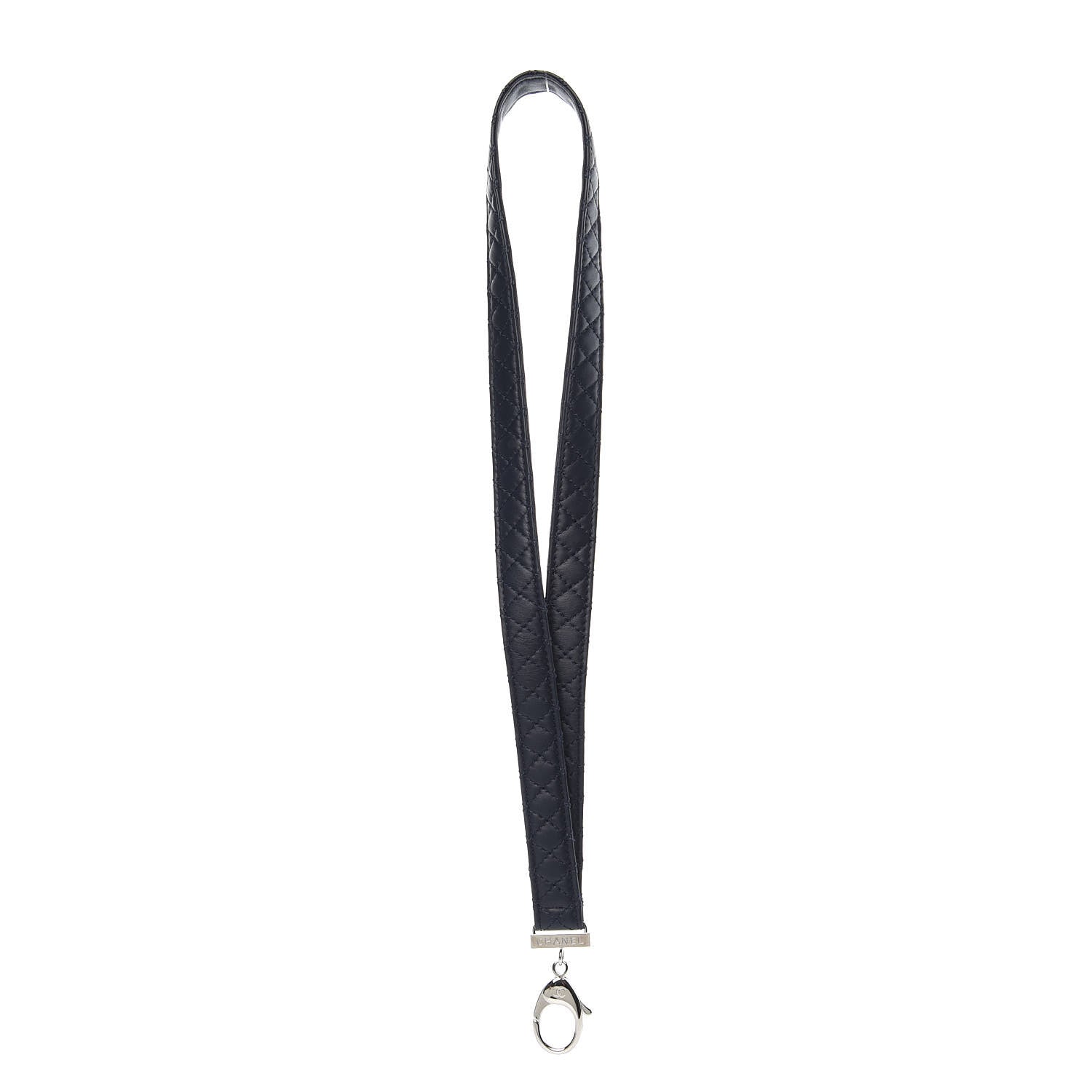 Chanel Lambskin Quilted Lanyard Key Holder Necklace Navy 1 of 4
