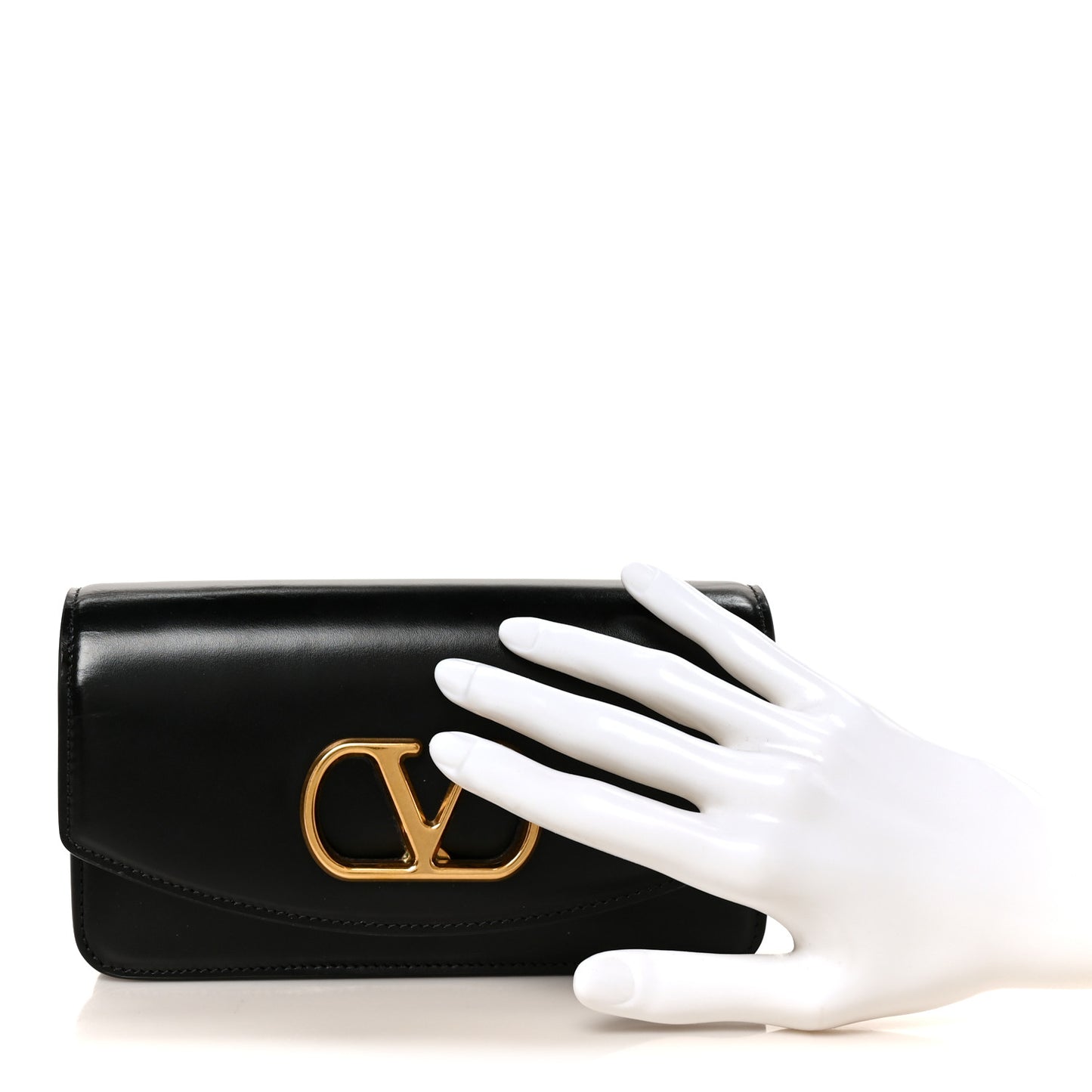 Shiny Calfskin Vlogo Small Shoulder Bag Black
