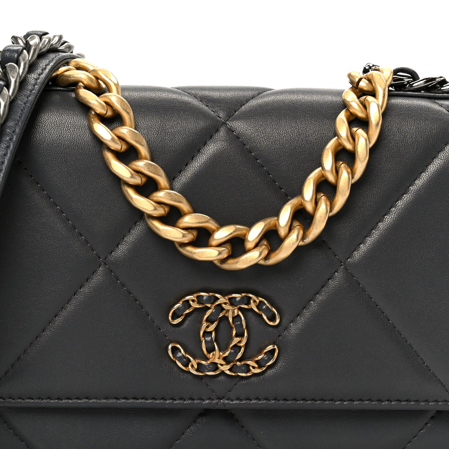 Lambskin Quilted Chanel 19 Wallet On Chain WOC Dark Grey