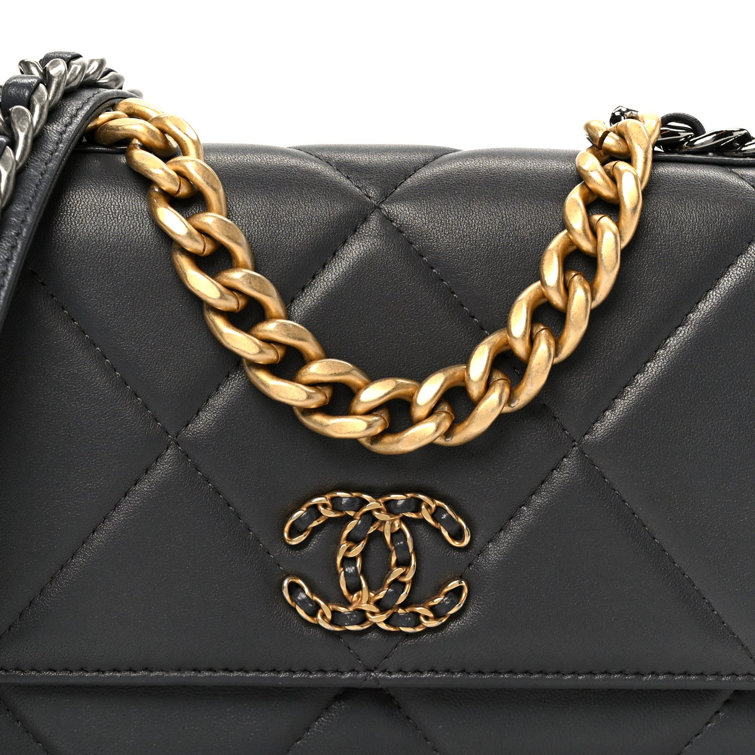 Chanel Lambskin Quilted Chanel 19 Wallet On Chain WOC Dark Grey 9 of 12