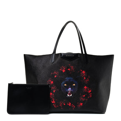 Givenchy Textured Coated Canvas Panther Print Large Antigona Tote Black 1 of 5