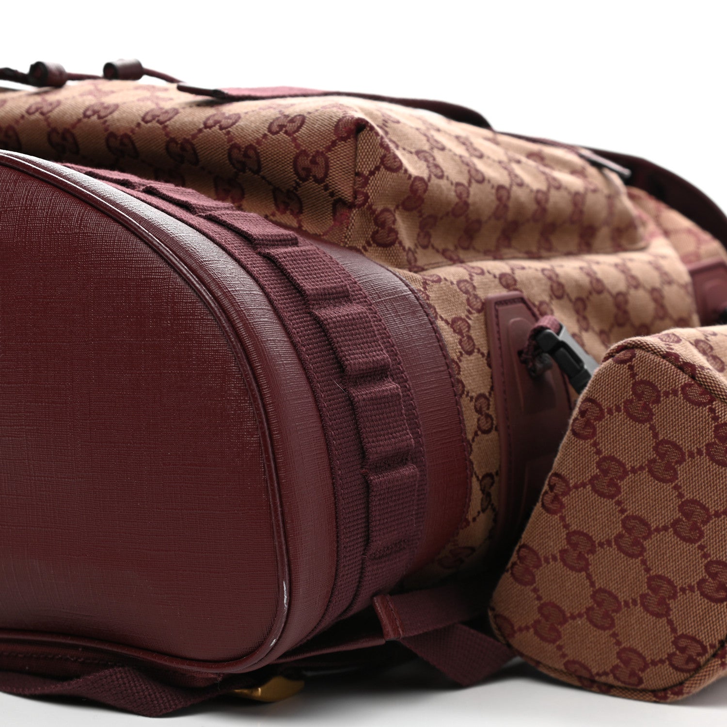 Gucci GG Monogram Script Logo Large Double Pocket Backpack Sahara Rubino Bordeaux 15 of 16