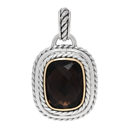 David Yurman Sterling Silver 18K Yellow Gold Smoky Quartz 20mm Albion Enhancer Pendant 1 of 4