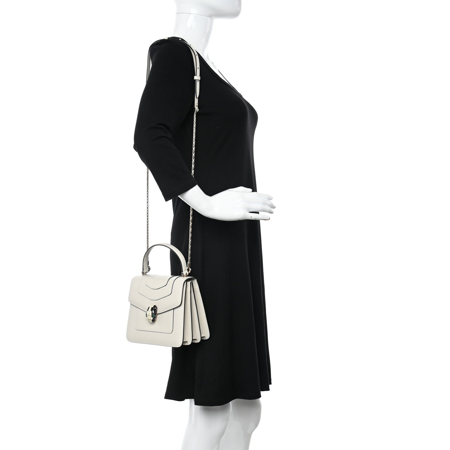 Bulgari Calfskin Serpenti Forever Top Handle White 2 of 9