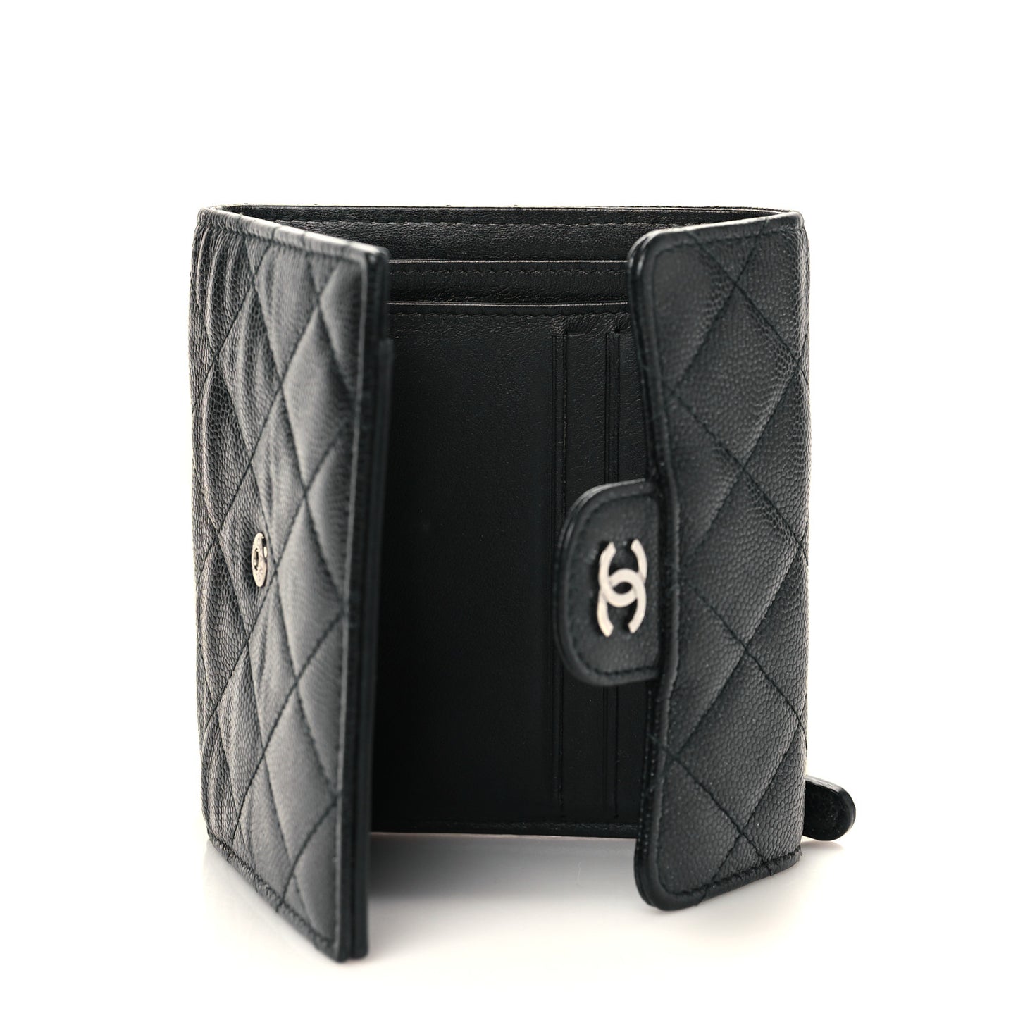 Caviar Quilted Compact Flap Wallet Black