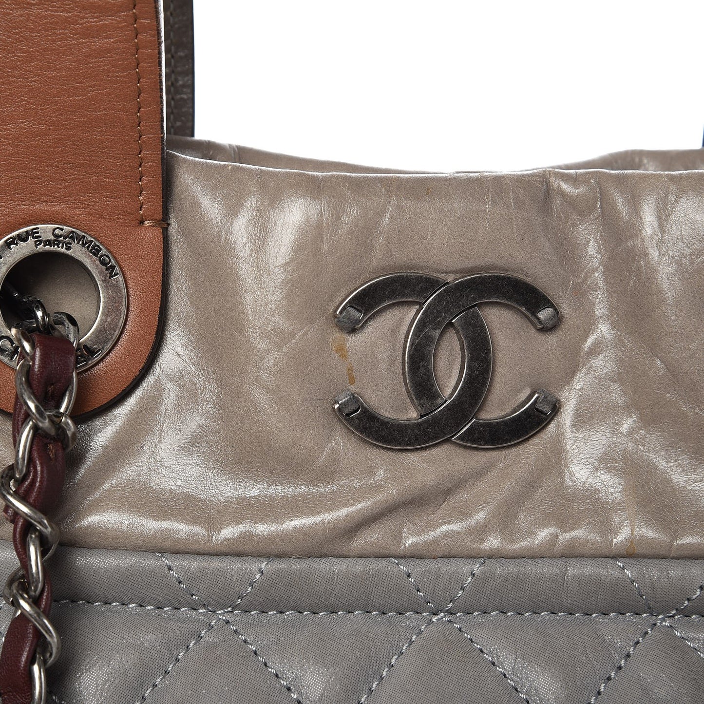Iridescent Calfskin Quilted Small In The Mix Tote Grey