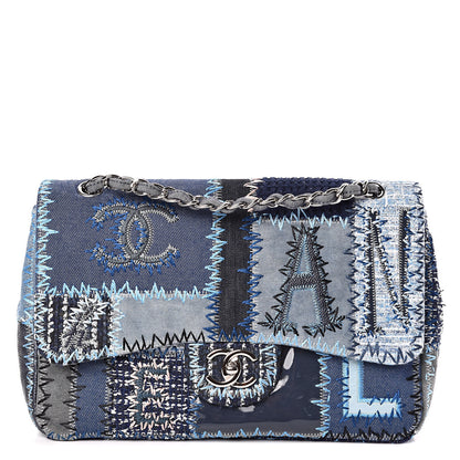 Chanel Denim Tweed Patchwork Jumbo Single Flap Blue 1 of 13