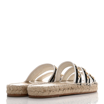 Chanel Lambskin Chain Espadrille Slip On Sandals 37 Black White 4 of 8