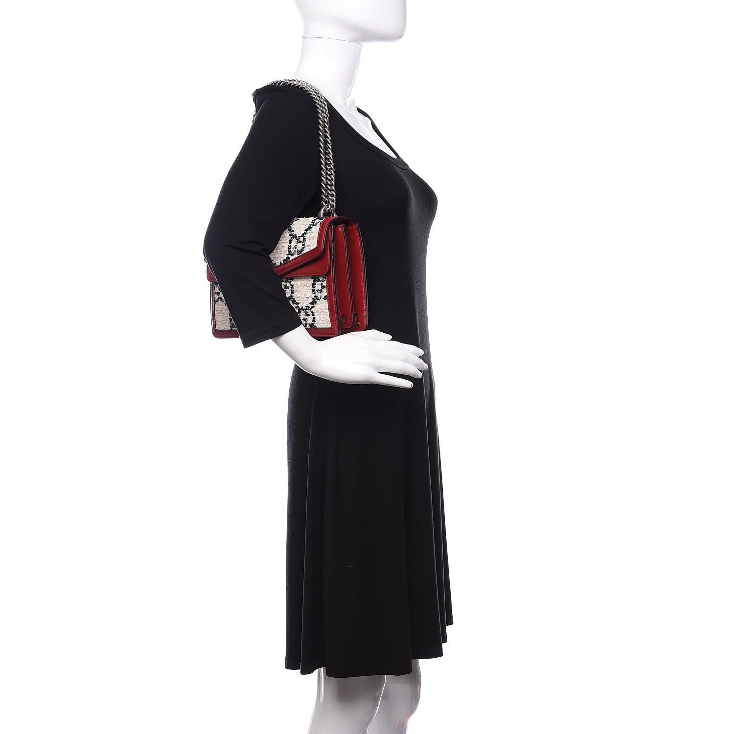 Gucci Tweed GG Monogram Small Dionysus Shoulder Bag White Black Romantic Cherry 2 of 10