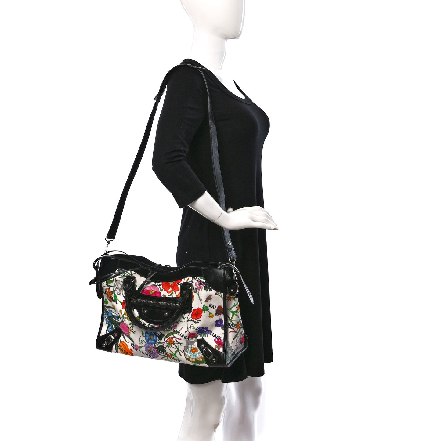 X GUCCI Canvas Azalea Calfskin Flora Logo Print Neo Classic Silver Hardware Medium City White Multicolor Black