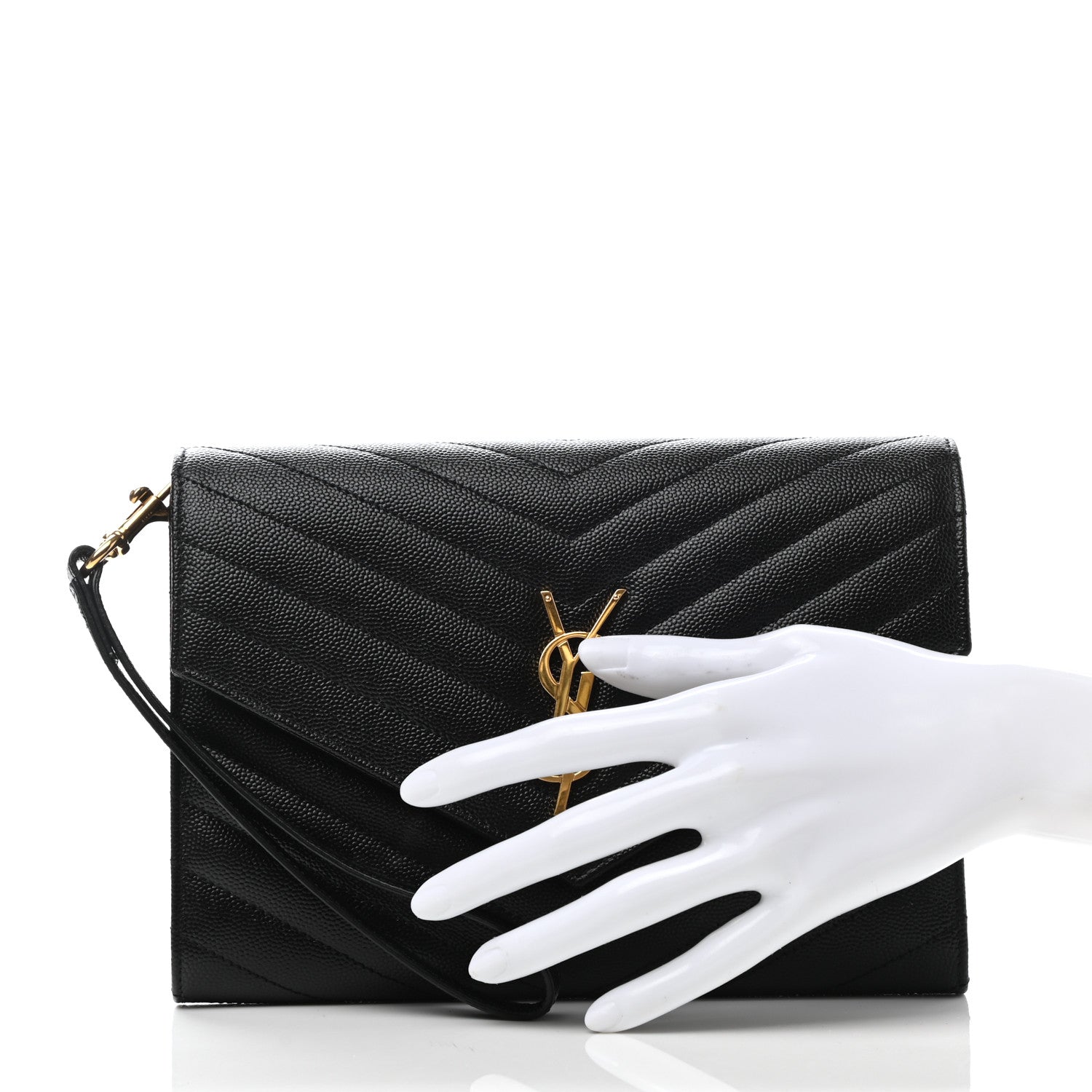 Saint Laurent Grain De Poudre Matelasse Chevron Monogram Envelope Clutch Black 3 of 9