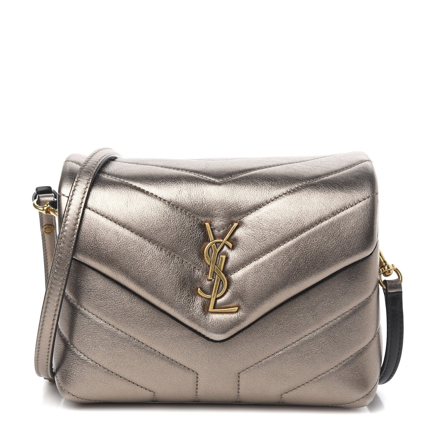 Metallic Calfskin Y Quilted Monogram Toy Loulou Crossbody Bag Piombo