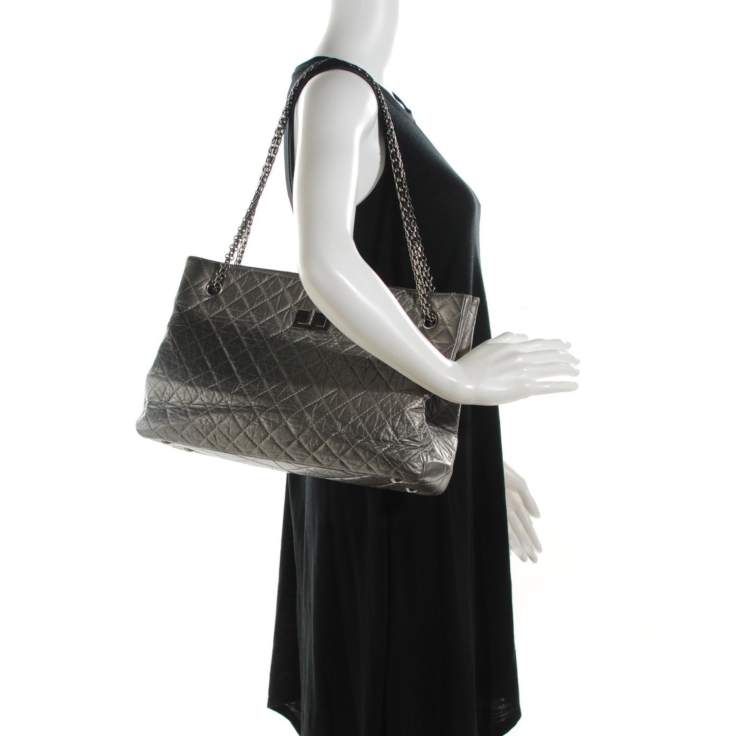 Aged Calfskin Quilted Reissue 2.55 Tote Dark Silver